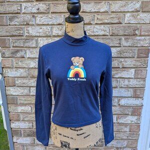 ⭐ Teddy Fresh Navy Blue Mock Neck Cropped Long Sleeve Tee Large
